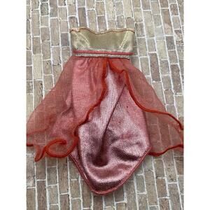 Vintage Barbie Dress- Strapless Pink Coral- Gold Sheet BC5